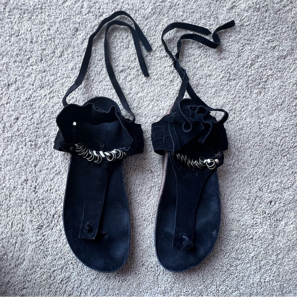Free People Black Sandals with Silver Accents